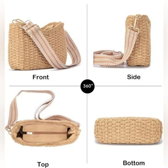 New Small Handmade Straw Pocketbook Crossbody Bag - Picture 6 of 10